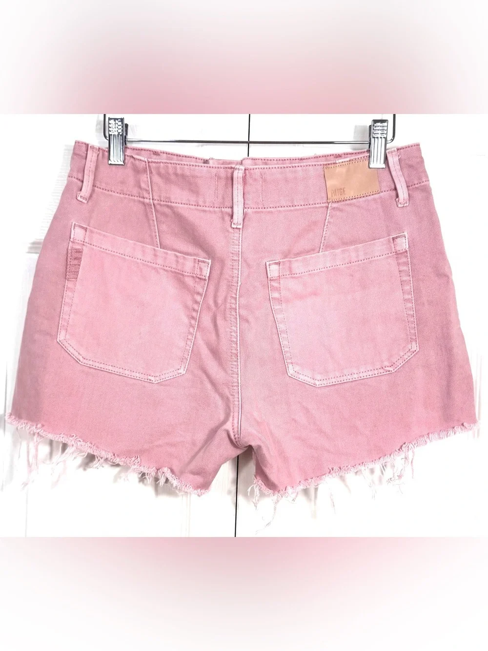 PAIGE London Utility Shorts Pink Frayed Hem High Rise Size 27